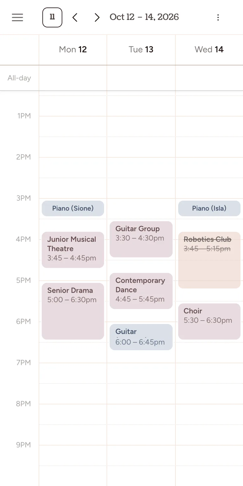 Three days of the calendar on a phone.